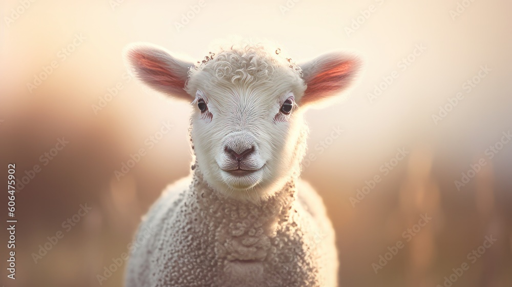 Obraz premium Portrait of a cute lamb. AI generative.