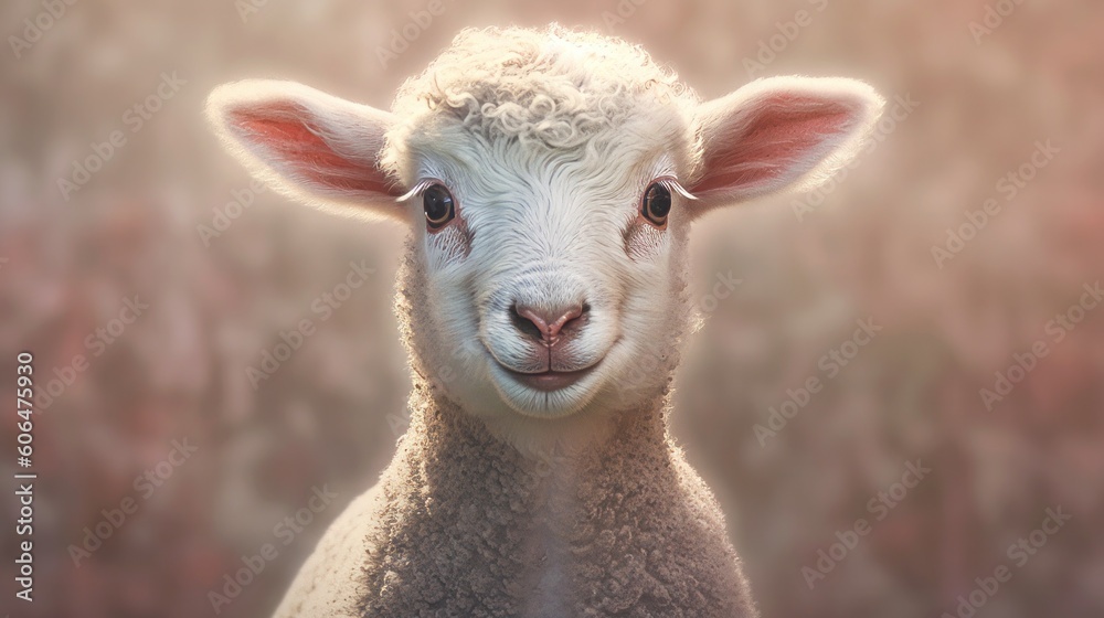 Portrait of a cute lamb. AI generative.