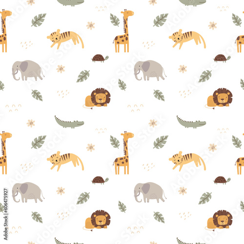 Simple and cute safari wild animals seamless pattern for kids. Creative kids texture for fabric  wrapping  textile  wallpaper  apparel etc. 