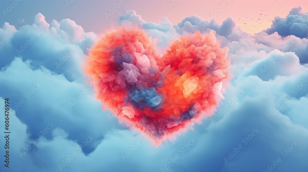 Beautiful colorful valentine day heart in the clouds as abstract background, made with generative aiBeautiful colorful valentine day heart in the clouds as abstract background, made with generative ai