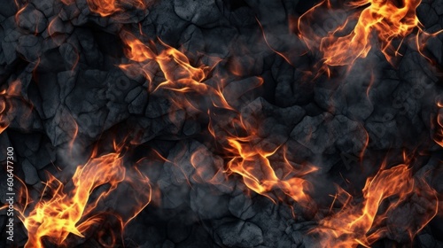 fire flames black stone background. generative ai