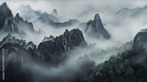 Mountains in the fog. AI generative. © vadymstock