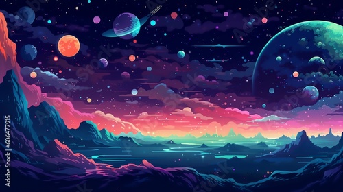 Pixel art space background. AI generative.