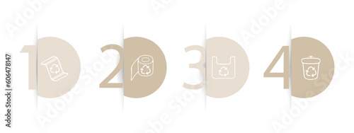 Set of recycling icons. Waste management, eco-friendly symbols, recycling bins, sustainable lifestyle. Green concept. Pastel color background. Vector line icon