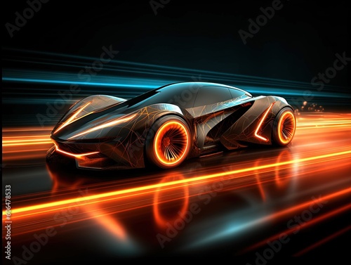 futuristic racing car at night  in the style of graffiti-inspired illustrations