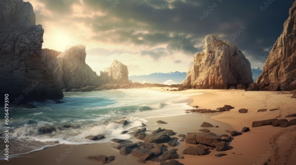 Fototapeta premium beach landscape with cinematic sunset