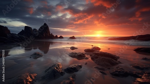 beach landscape with cinematic sunset