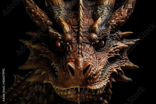 An AI generated illustration of a dragon s head against a black background. The dragon is known as a mythical creature from myths  sagas  legends and fairy tales of many cultures  until modern times