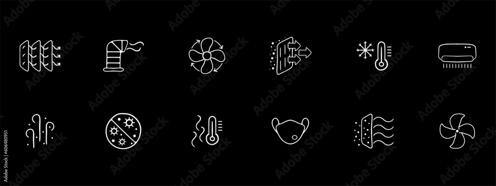 Virus protection icon set. Stay safe and secure with this comprehensive collection of icons. Virus protection. Black color background. Vector 12 line icon Virus protection icon set. Stay safe and secure with this comprehensive collection of icons. Virus protection. Black color background. Vector 12 line icon