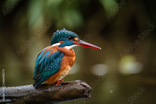 Common kingfisher Alcedo atthis sitting on a branch, Generative ai