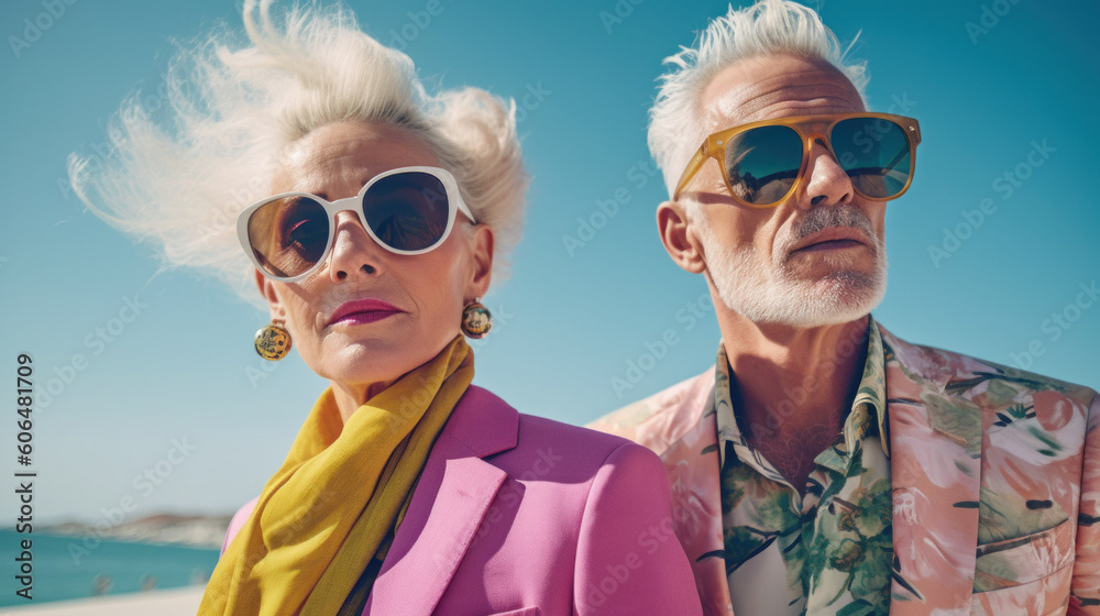 Portrait of a stylish elderly couple created with generative AI technology Portrait of a stylish elderly couple created with generative AI technology
