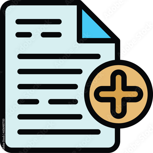 Filter search add file icon. Outline Filter search add file vector icon for web design isolated on white background color flat