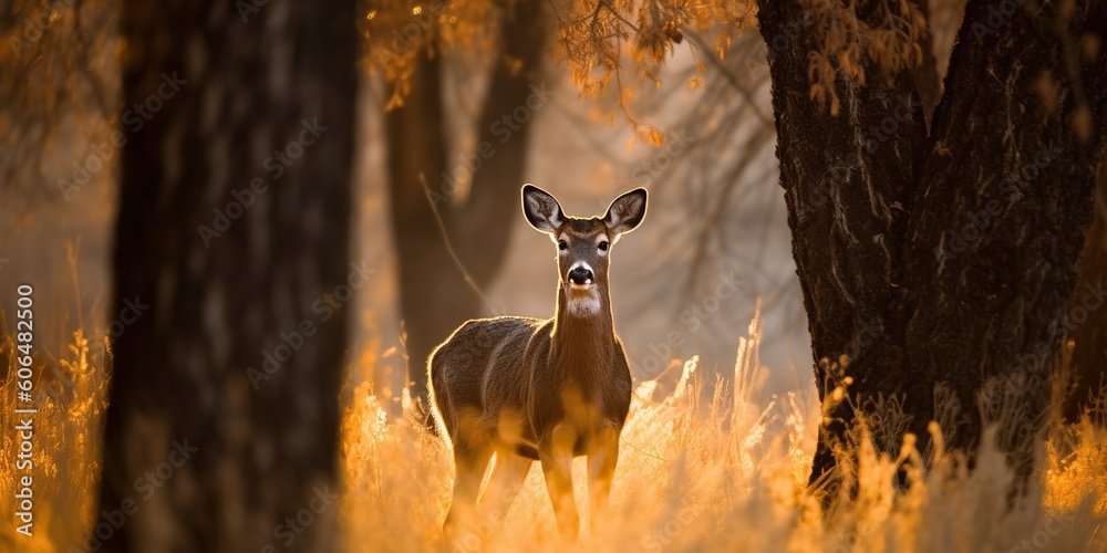 Φωτογραφία A deer caught in the gentle glow of the sunset, embodying the quiet beauty of th