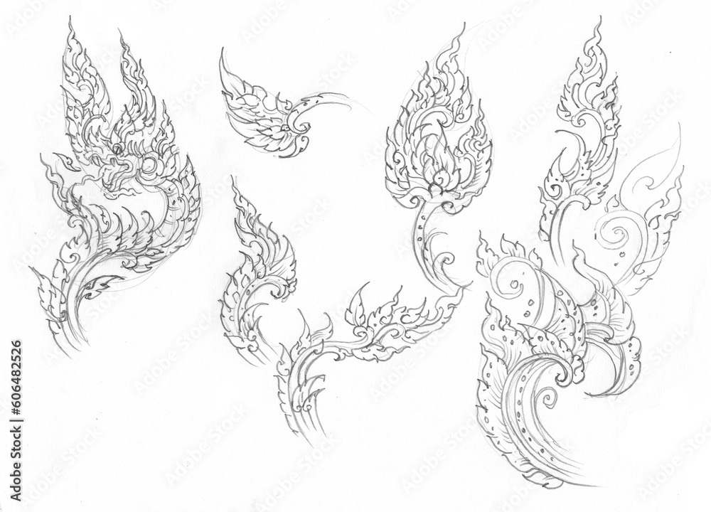 Obraz premium tattoo design with Thai pattern pencil drawing for card illustration background