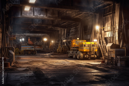 A conceptual photograph of an underground mine or excavation site, highlighting the labor and industry associated with underground work.  Generative AI technology. photo