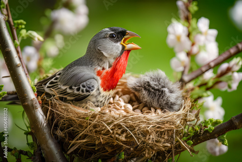 Songbird male Finch in a nest, Generative ai © Marius