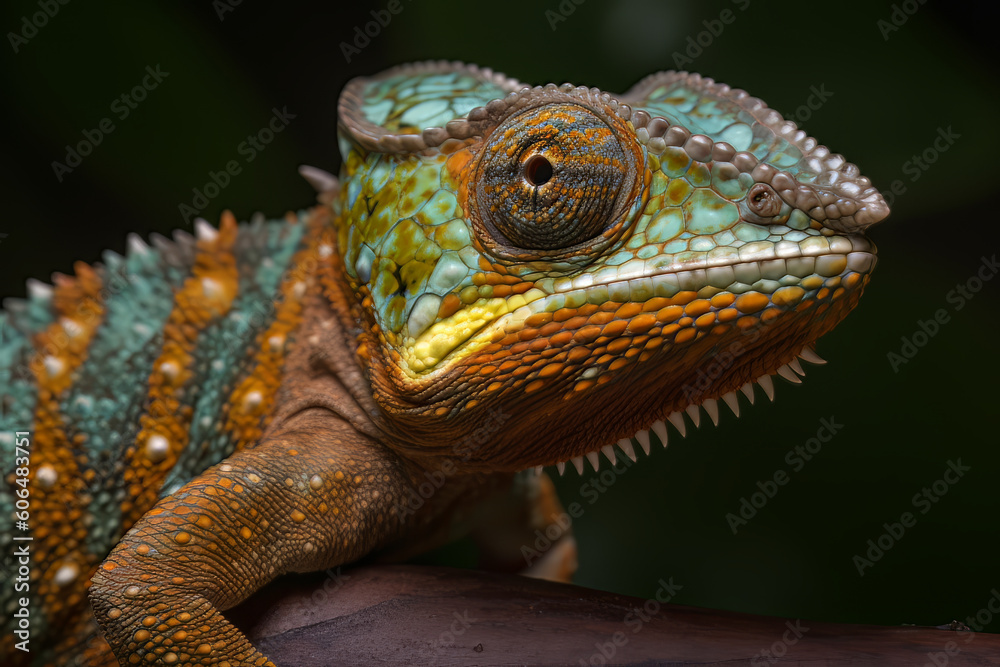 Obraz premium Macro picture of chameleon, Generative ai