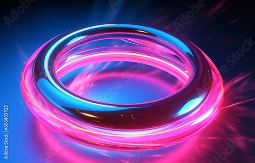 Neon ring pink blue background made with AI generative technology