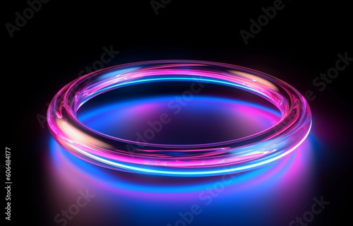 Neon ring pink blue background made with AI generative technology