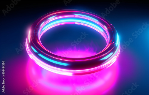 Neon ring pink blue background made with AI generative technology