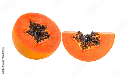 sliced ripe papaya with seed on transparent png