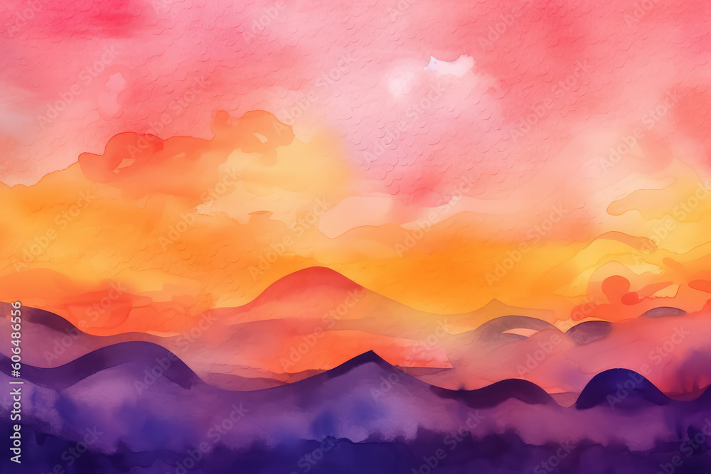 Ai generated illustration of abstract watercolor sunset