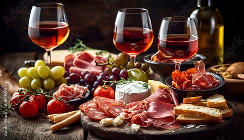 Italian antipasti wine and snacks
