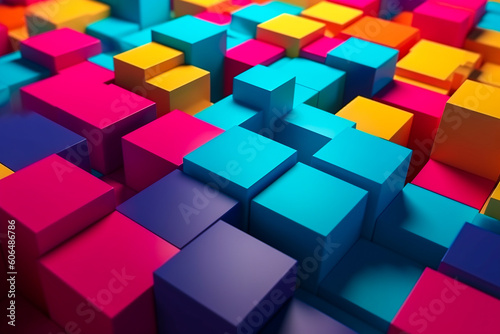 Generative AI illustration of full frame shot of colorful blocks arranged in even shape representing abstract background photo