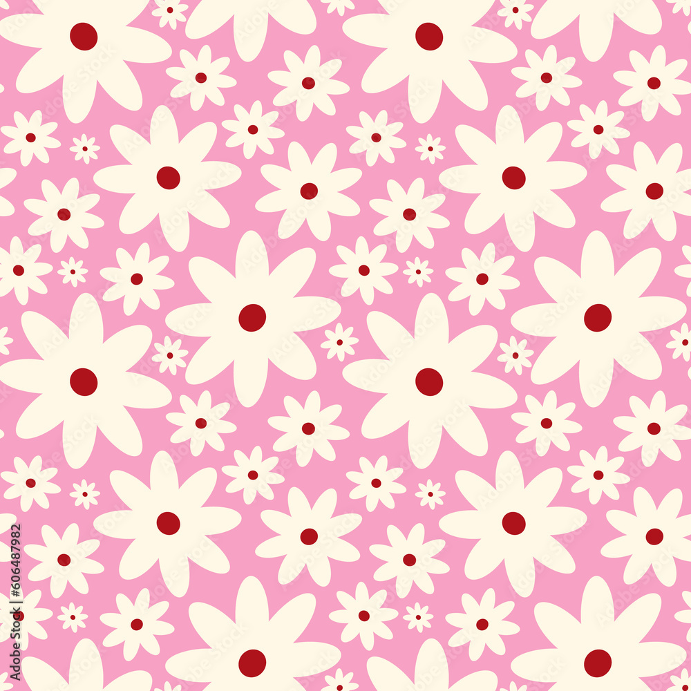 Creative vibrant playful quirky Retro floral pattern in 60s in bright juicy pink and beige colors Creative vibrant playful quirky Retro floral pattern in 60s in bright juicy pink and beige colors