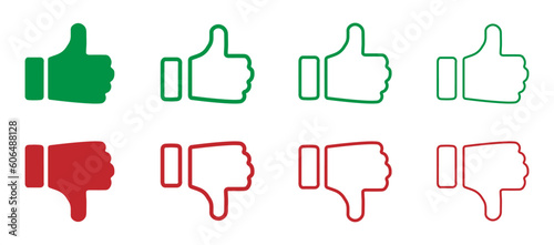 Thumb up and thumb down flat vector icons collection isolated  white background