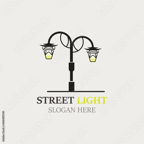 Street Light logo image, vintage lightning classic latern flat element vector icon