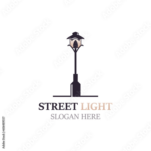 Street Light logo image, vintage lightning classic latern flat element vector icon