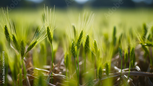 Close up of bunch of grass in field with blurry background. Generative AI.