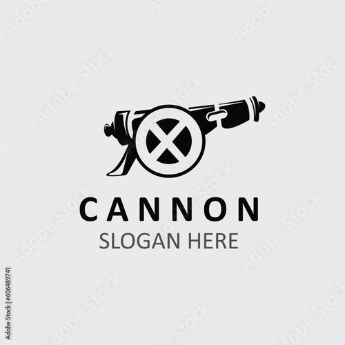 Cannon Artilery logo vintage image design. cannonball military logo concept