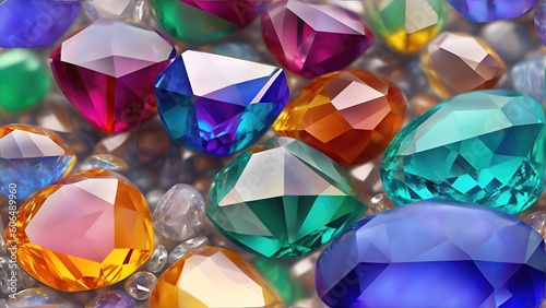 Background of multi-colored, colorfull, shiny, glass, precious or semi-precious stones.