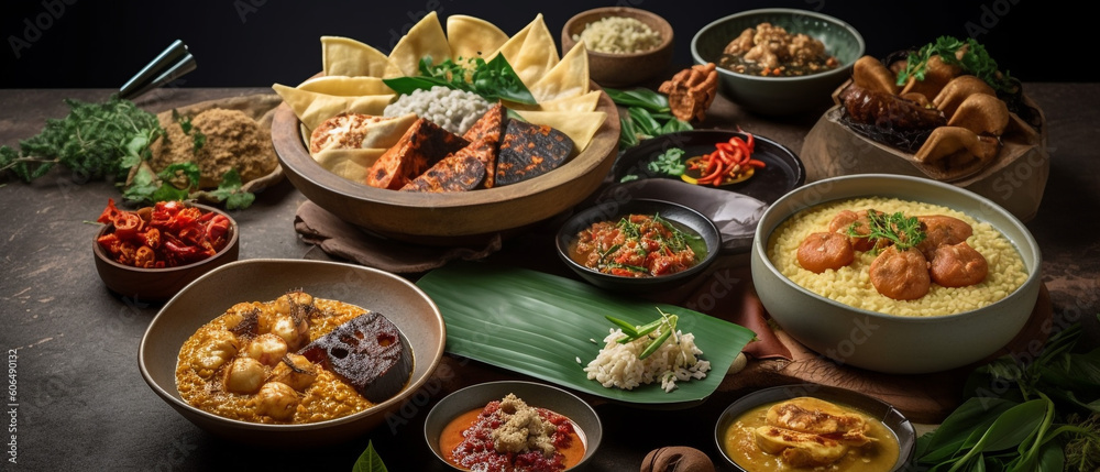 Assortment of traditional Indonesian foods