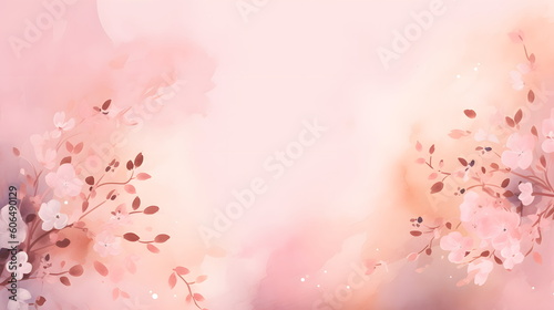 Pink background with branch of tree in the middle of it. Generative AI.
