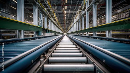 Efficient Production at Scale, Long Factory Assembling Conveyor Belt Line, Generative AI