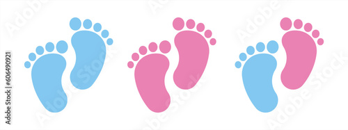 Baby footsteps vector illustration set - pairs of pink and blue footprints in flat style. Vector 10 eps.