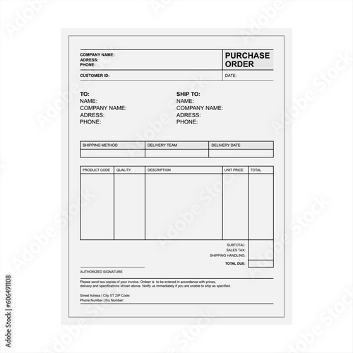 Purchase order template vector 10 eps.
