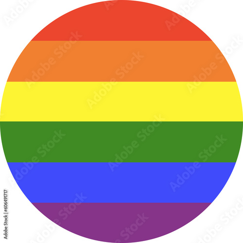 Rainbow flag. LGBT circle icon. Logo symbol sticker in rainbow colors. Gay pride. Round badge, button. Template design.