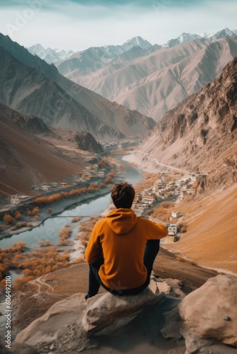 Awe-Inspiring Ladakh Software Engineer Lost in Thought Imagining a High-Quality Dreamy Journey to this Aesthetic Destination generative ai © RamvijayB