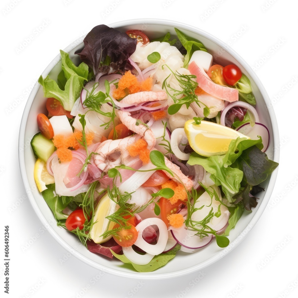 Seafood Salad isolated on white background. Generative AI