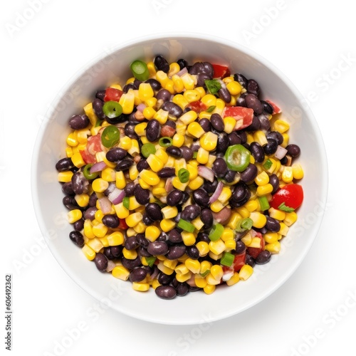 Black Bean and Corn Salad isolated on white background. Generative AI