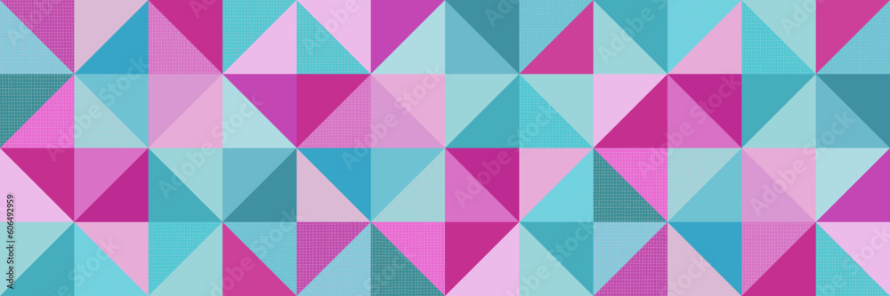 Pink and blue geometric pattern in retro style. Triangles with linen texture. Pink and blue geometric pattern in retro style. Triangles with linen texture.
