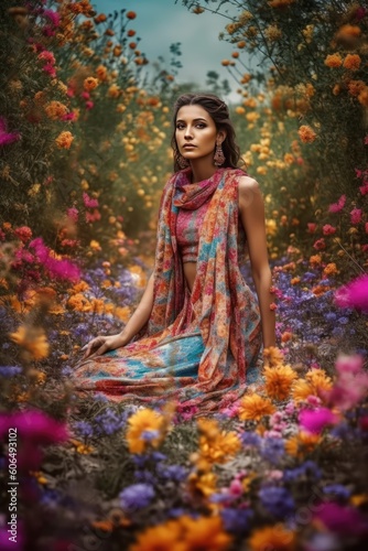 Colorful Indian spring collection made on the field of flowers generative ai