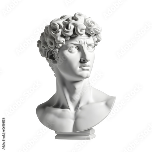 Gypsum statue statue plaster copy isolated on white and transparent background. Ancient Greek sculpture