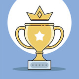A golden trophy with a crown on top of it. Isolated Vector Illustration