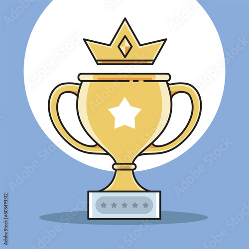 A golden trophy with a crown on top of it. Isolated Vector Illustration