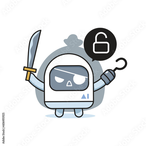 AI robot act as a pirate. Isolated Vector Illustration